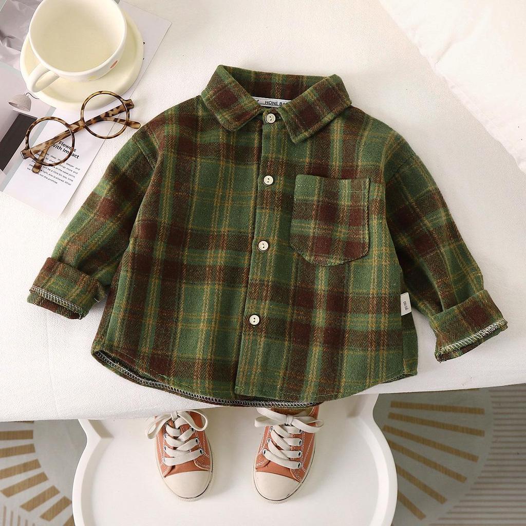 2023 Stylish Children's Plaid Long-Sleeve Shirt for Boys & Girls