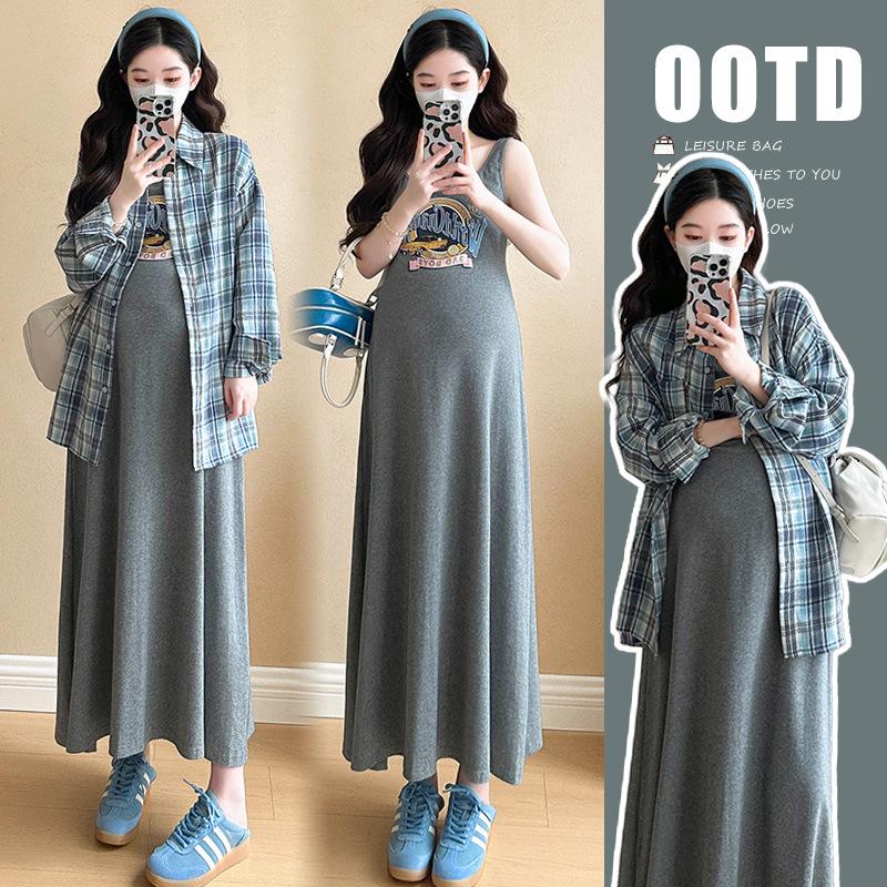 

Spring/Summer Stylish Korean Plaid Shirt & Cartoon Vest Dress Set M