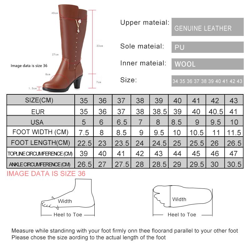 Fashion Women's Winter Boots Genuine Leather Female Boots Size dropshipping Warm High-heeled Wool Boots Women Trend Riding Boots Women