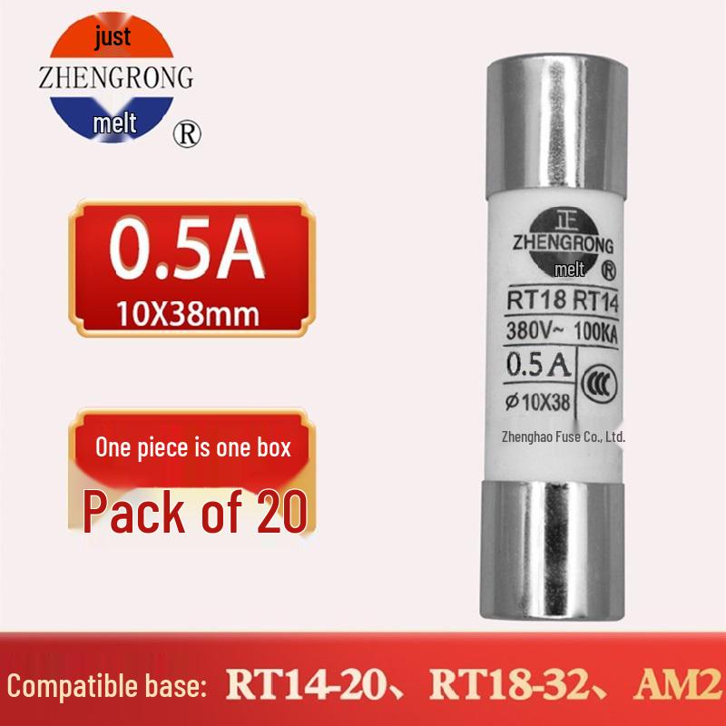 Zheng Rong 380V 100KA Ceramic Fuse Tube, 32A/10A/8641A, R015/RT14/RT18, 10x38mm.