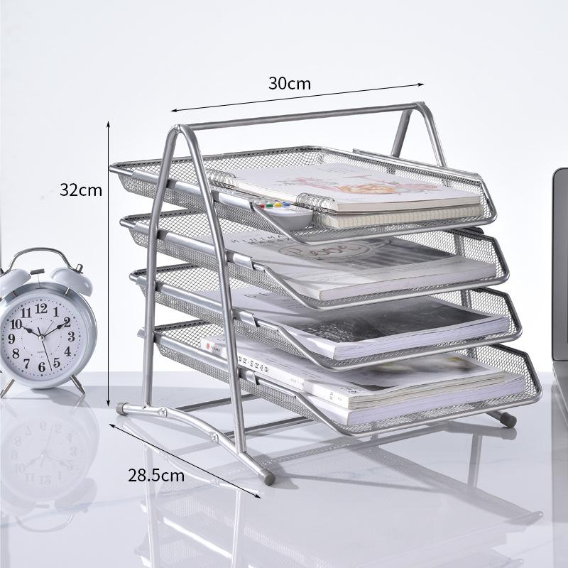 Wire Mesh Four File Rack File Tray File Frame Information Column Magazine Column Bookcase Multi-layer Shelf