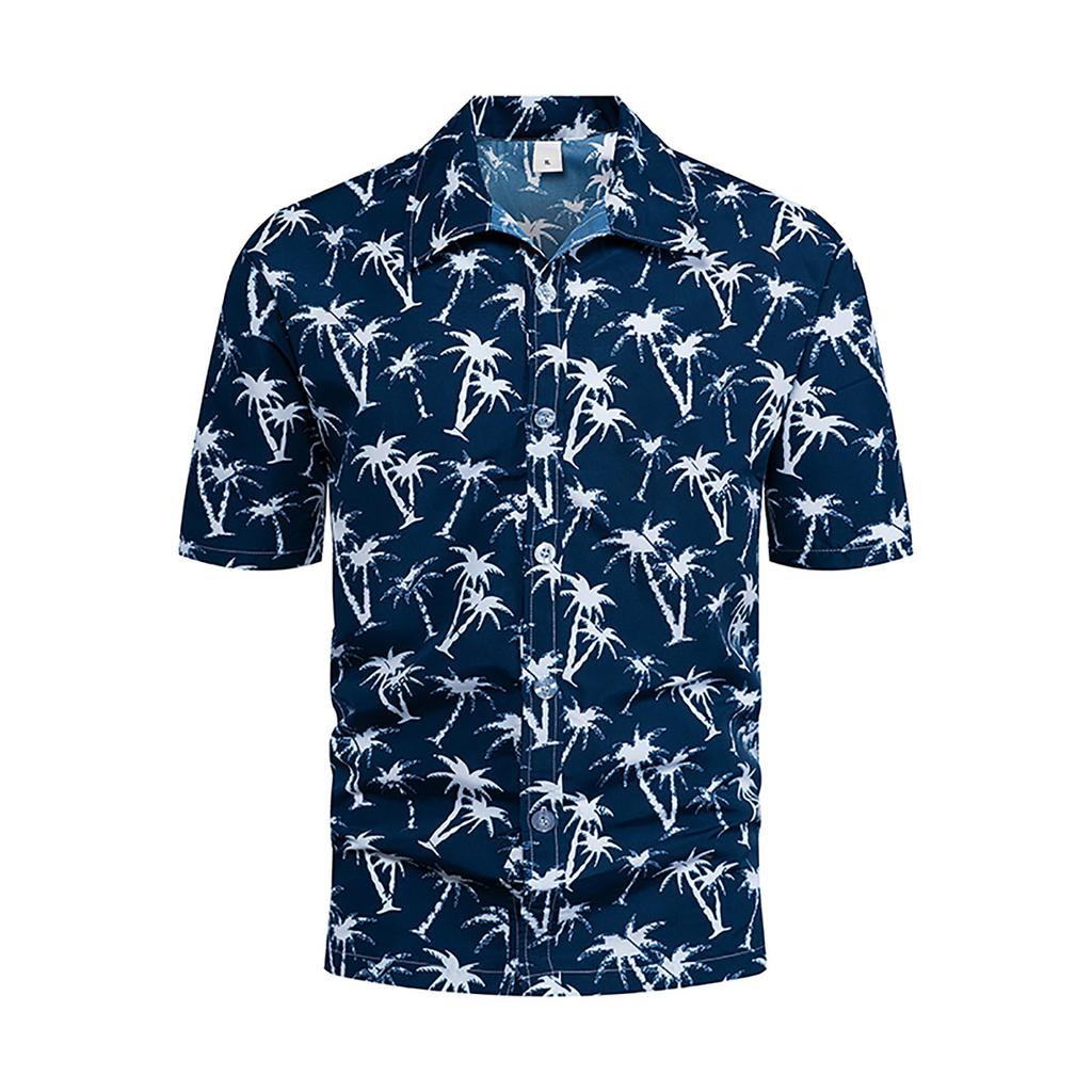 Herren-Hawaii-Hemden mit Blumenmuster, kurzärmelig, Strandhemd mit Knopfleiste