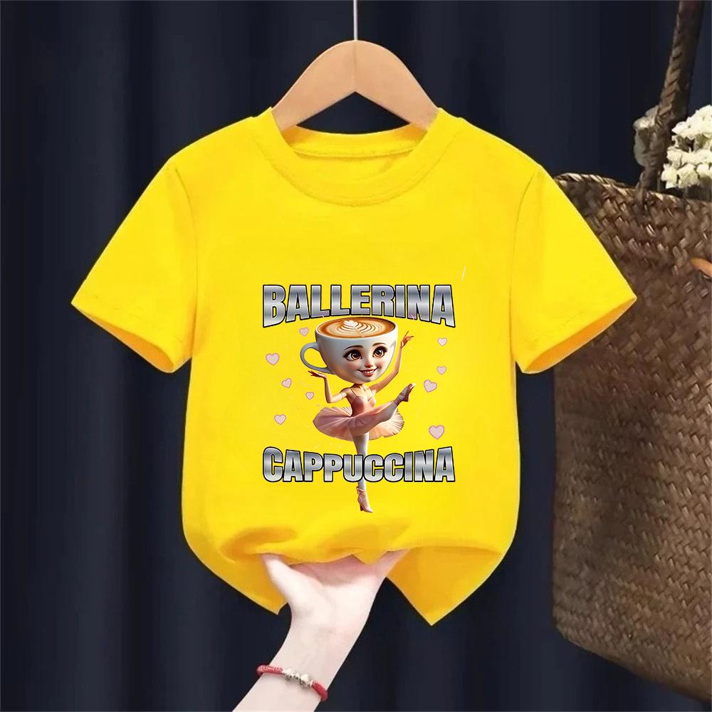 T-shirt Meme Rosa Italian Brainrot per Ragazze Estate Cotone Stampa Ballerina Cappuccino Top Magliette Streetwear Outfit
