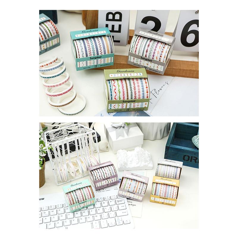 10 Role Slim Basic Bandă Washi Consumabile Scrapbooking Set Bandă Washi Curcubeu Bandă Adezivă Decorativă Jurnal Jurnal Benzi Washi