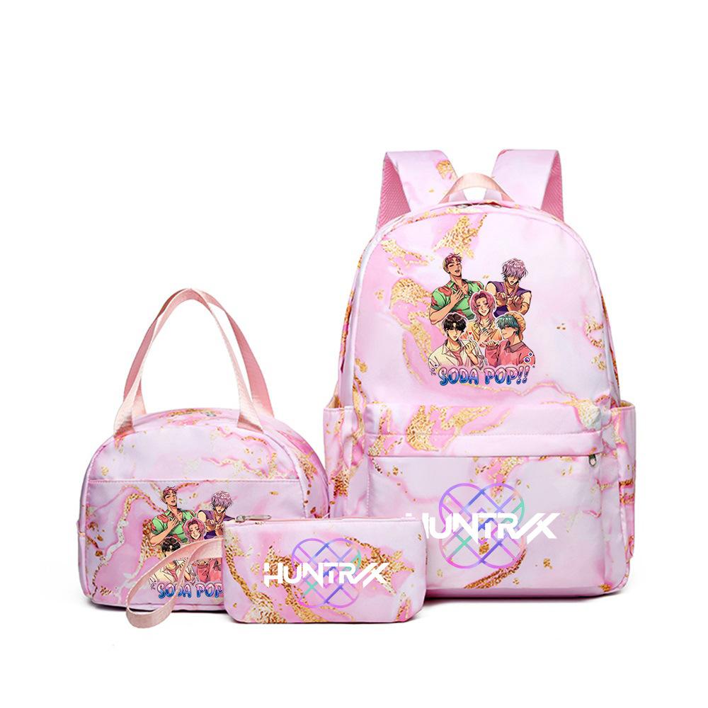 Demon Hunters Three-Piece Children'S School Bag Large Capacity 3D Digital Color Printing Kindergarten School Bag Meal Bag Pencil Bag