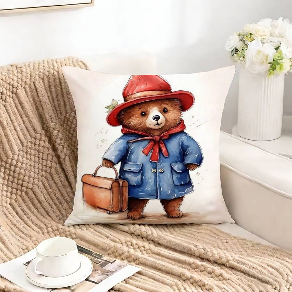 Classic P-Paddington B-Bear-Es Square Double-Sided Printed Pillow Case Bedroom Bedside Pillow Sofa Cushion Cover
