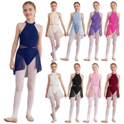 Mouwloze gymnastiekdansjurk voor kinderen, meisjes, patchworkstijl, onregelmatige zoom, turnpakje, danskledingkostuum