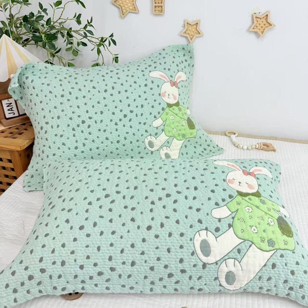 Cartoon Cotton Gauze Pillowcase Set: Soft, Breathable, Sweat-Absorbent Pillow Covers.