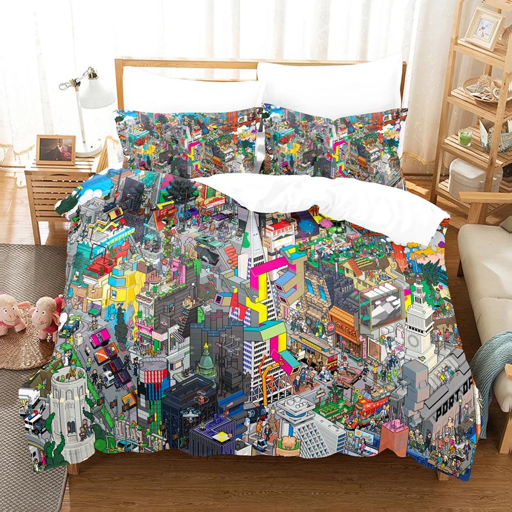 Abstract Art Duvet Cover Set Black and White Pattern King Queen Size for Kids Boys Girls Bedding Set Polyester Comforter Cover