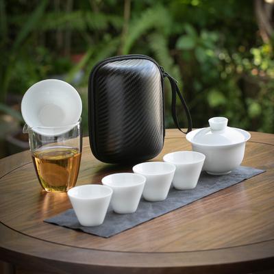 Muton vet jade porselein snelle gastbeker, één pot van vier bekers, outdoor filter thee-infuser, wit porselein draagbare reis thee set set