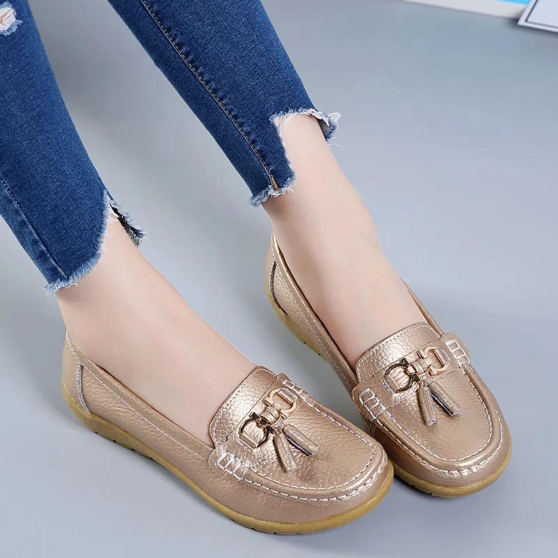 2025 Spring Autumn Shoes Woman tassel Cow Leather Flats Women Slip On Women's Loafers Female Moccasins Shoe Large Size 35-43