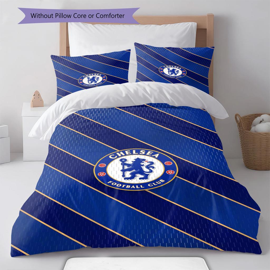 Chelsea FC Pattern Bedding Set Quilt Cover Pillowcase Home Decor Gift (1 * Duvet Cover + 2 * Pillowcase, Without Core)