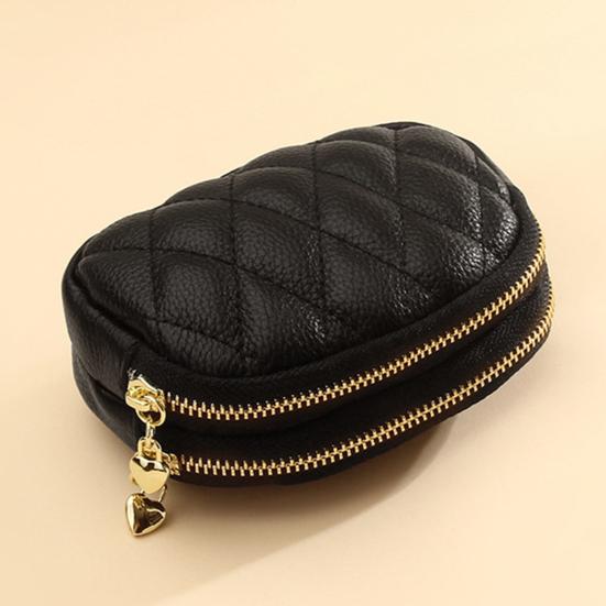 Double Layer Coin Purse, Dual-Compartment PU Leather Wallet, with Zipper Durable Scratch-Resistant Coin Holder Pouch