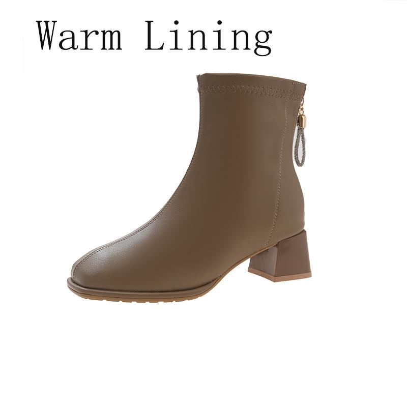 Fashion Aphixta Moderne Stiefeletten Kristall Reißverschluss hinten Lackleder Damen 4,5 cm Hohe Stiefel Quadratische Zehenpartie Prägnante Schuhe Elegante Damenschuhe