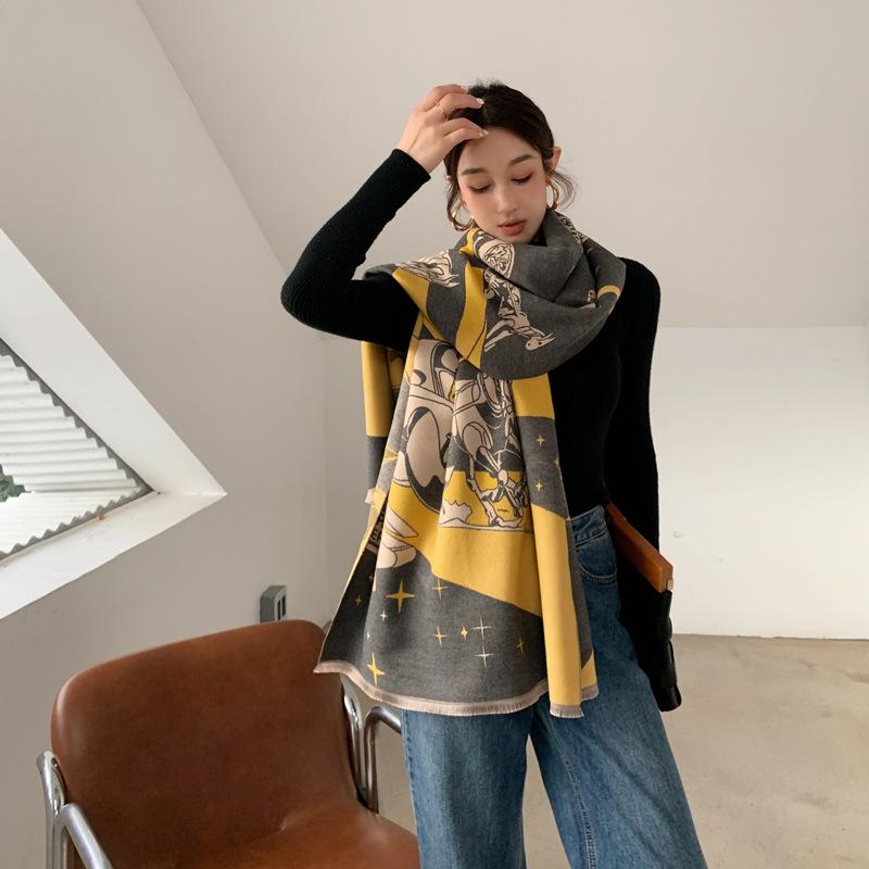 

Новый осенне-зимний толстый шарф из имитации кашемира, женский жаккардовый шарф с изображением межзвездного боевого коня, модный стиль, шаль для кондиционера 190cm