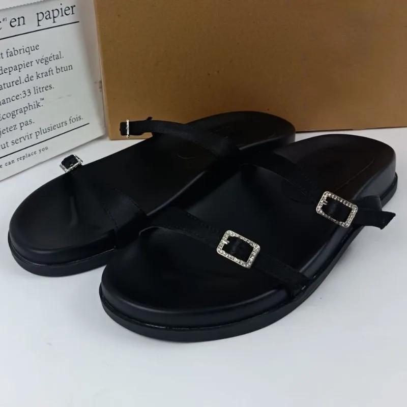 

Soleist Summer Women Flat Sandals Open Toe Black Casual Beach Shoes for Lady Thick Sole Platform Buckle Strap Outdoor Footwear 36 чёрный
