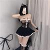 Erotic Cat Girl Lingerie Maid Costumes Women Sexy Tube Top Net Hollow Back Split Sweet Bow Hollow Nightgowns Anime Cosplay Dress