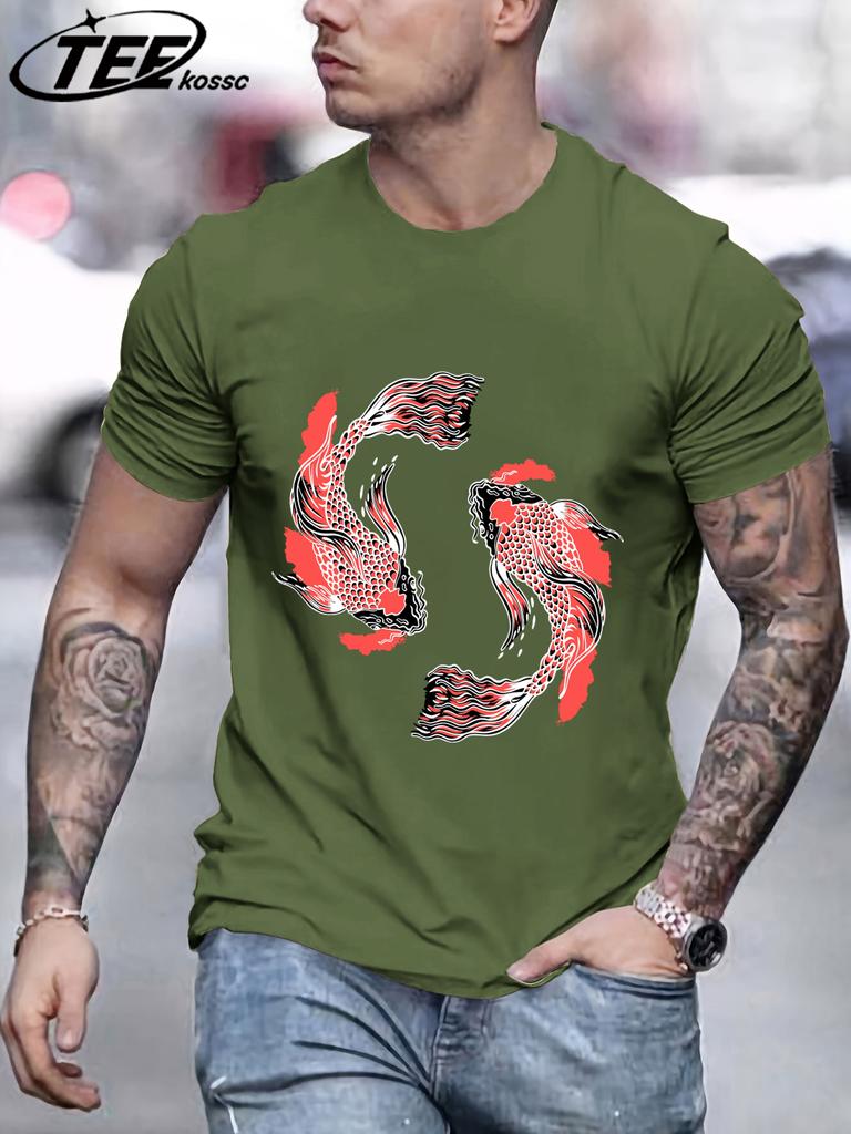 Japanese Harajuku Soaring Koi Print T Shirt Men Summer Casual Short Sleeve ONeck Loose TShirt Cotton Unisex Fashion Clothing