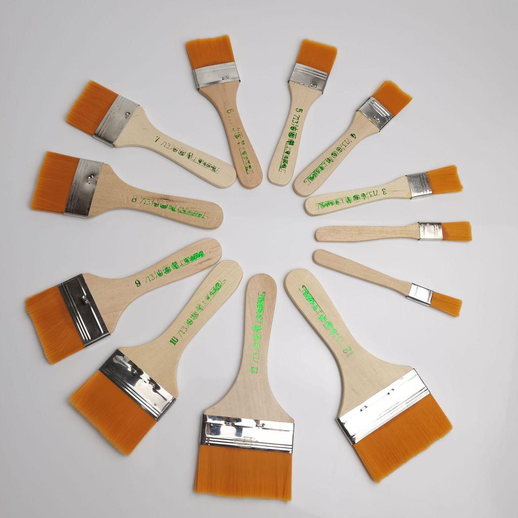 Nylon Paint Brush Set: Wooden Handle Brushes for Oil, Acrylic, Art, or Industrial Use.