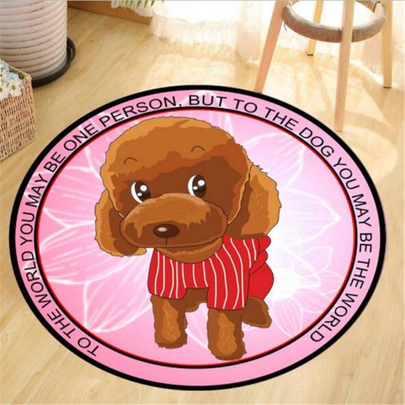 Living Room Bedroom Kids Room Rug Home Carpet Floor Door Mat Creative Cute Dog and Cat Round Rug