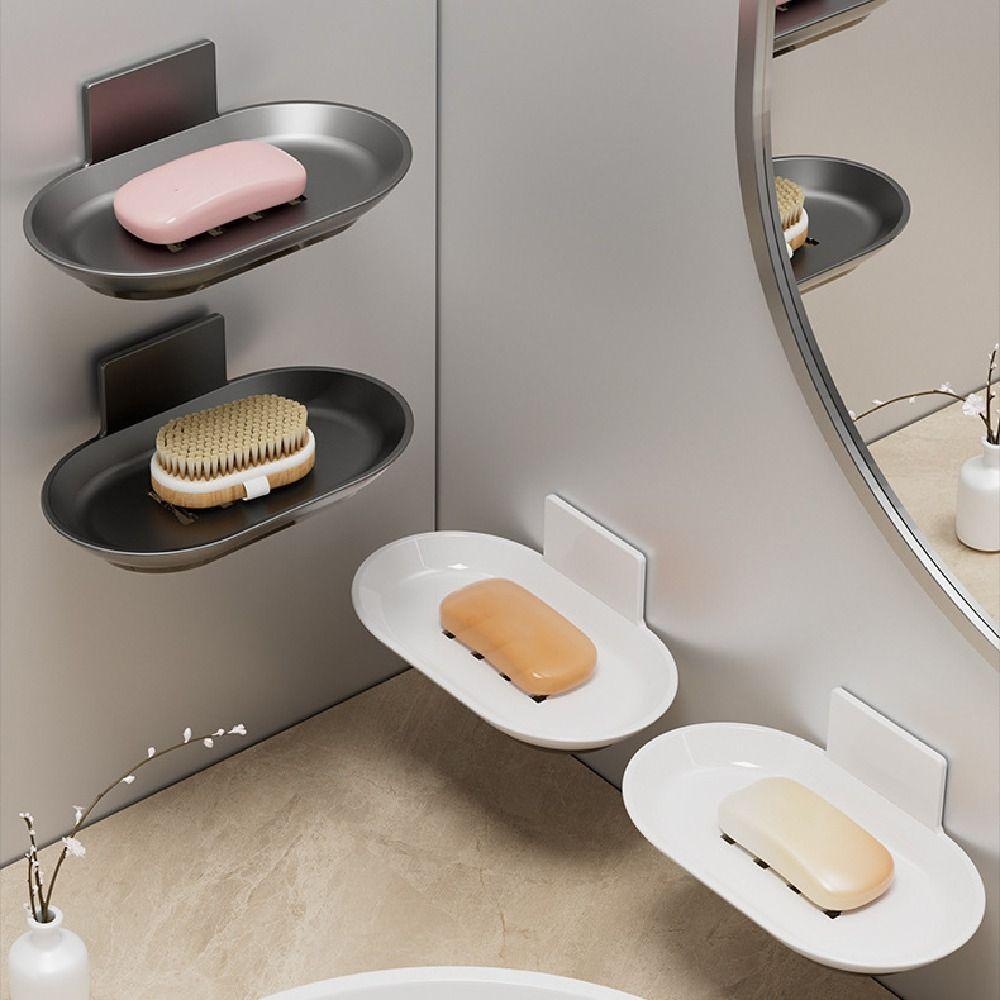 2Pcs Punch-Free Wall-mounted Soap Dish Self Adhesive Soap Dish Holder Soap Drain Box  Kitchen