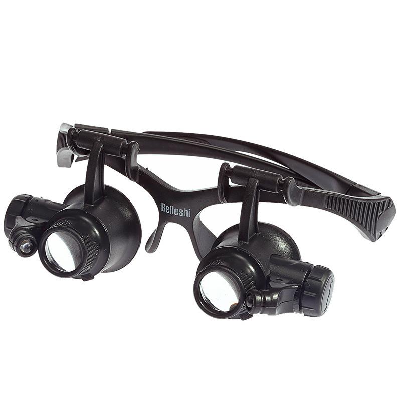 1Pc Glasses Type Binocular with LED Lights Magnifying Glass Watch Repair Four Sets of Lens Replacement