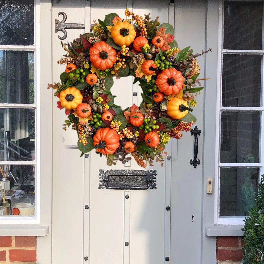 

Floral Grass Amazon Golden Pumpkin Harvest Festival Wreath Simulation Wreath Hanging Decorations for Autumn Doorstep Decorations In The United States