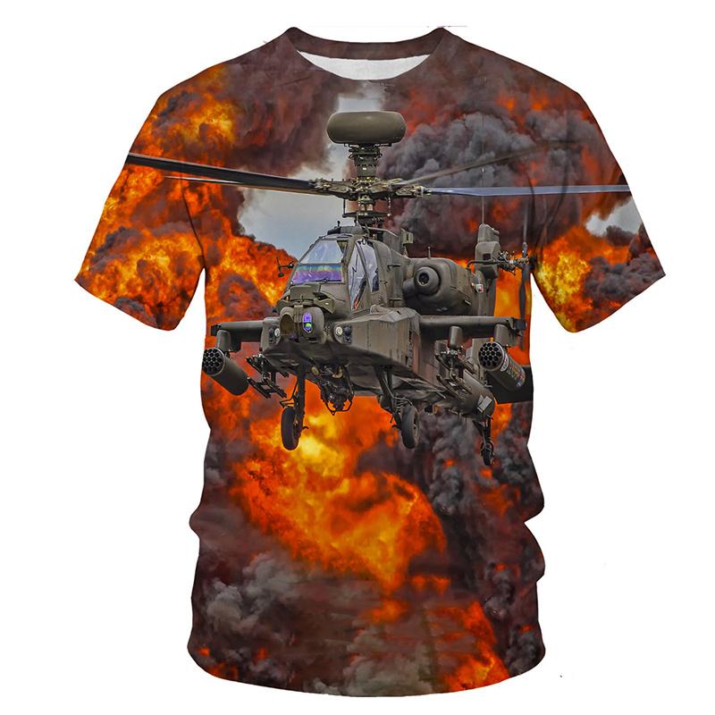 Trend 3D Print Helicopter Graphic T-shirt For Men Round Neck Airplane Tee Tops Streetwear Oversized Loose Tshirt Homme Male Clothes