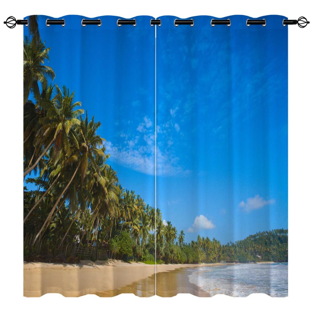 High-Density Blackout Curtains, Beach Curtains, Coconut Tree Seaside Series 6 Digital Printing Blackout Curtains
