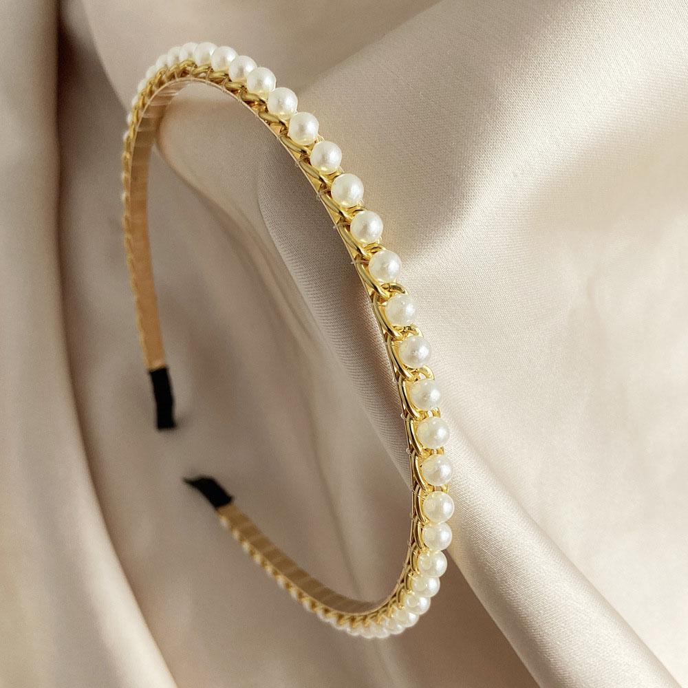 Modyle Fashion Full Pearl Hairbands Elastic Flower Women Hair Hoop Bands Headband Bezel Girls Hair Accessories Headdress