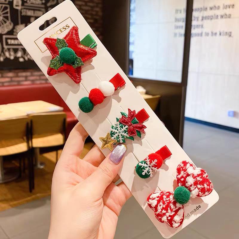 Korean Christmas Hair Clip Set: Snowman & Tree Duckbill Clips for Kids & Women