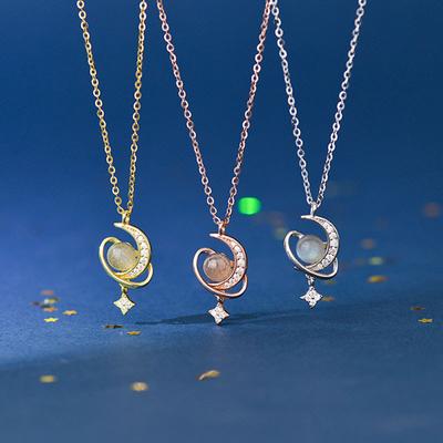Light Luxury Moonlight Stone Star Moon Necklace Sweet Planet Clavicle Chain Design for The Year