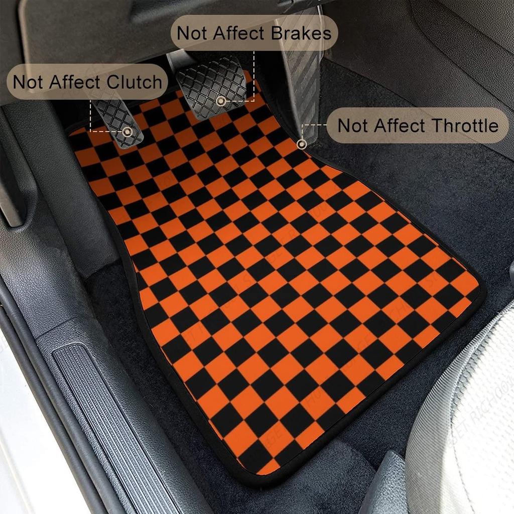 Tappetini per Auto a Scacchi Neri e Arancioni Set Completo 4 Pezzi Tappeti Auto Universali Adatti per SUV Berlina Camion Tutte le Stagioni