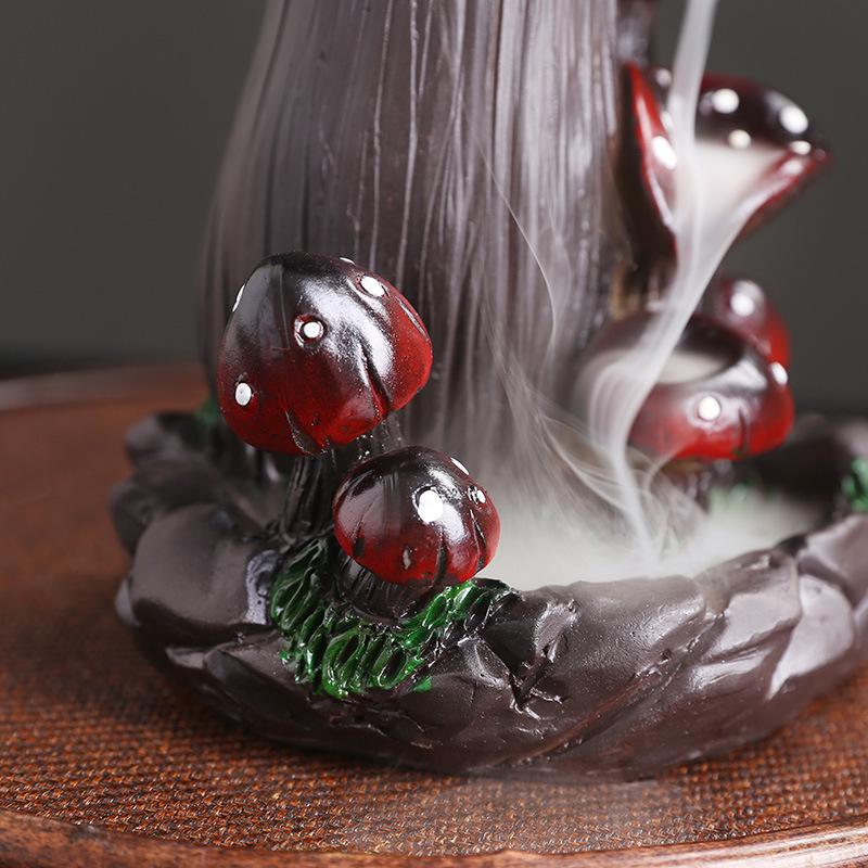 1pc, Resin Handicraft Mushroom Desktop Ornament Waterfall Backflow Incense Burner Handmade Censer Home Office Tea House Decorate