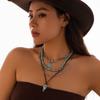 1 SET Bead Multilayer Turquoise Necklace Stacked Bohemian Style Clavicle Chain Beach Choker  Summer
