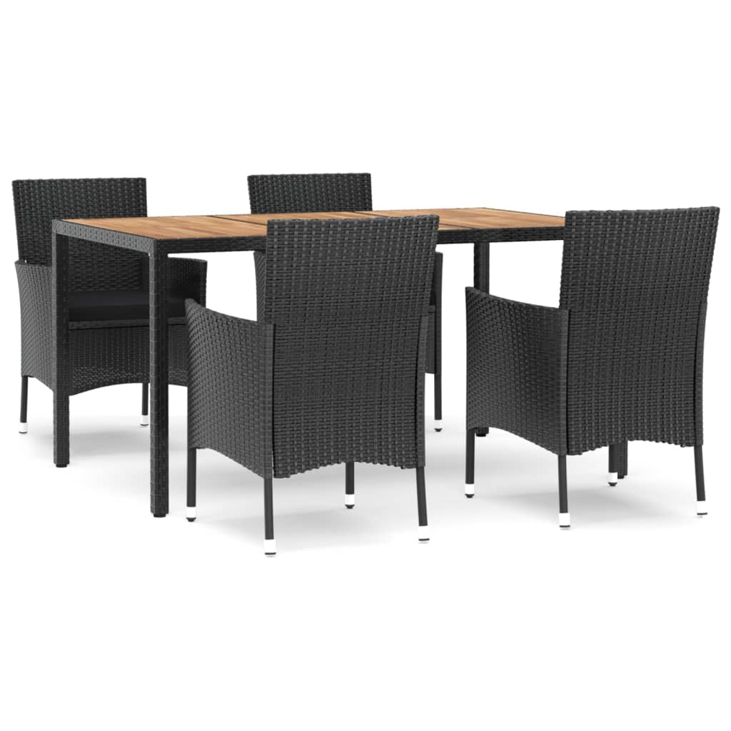 Vidaxl 5-Cz. Garden Furniture Set With Cushions, Black, Poly Rattan