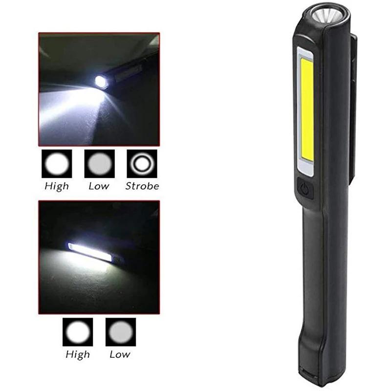 Powerful COB LED Work Light with Magnetic Base USB Rechargeable Mechanic Lamp Pen Clip Flashlight for Car Garage Inspection