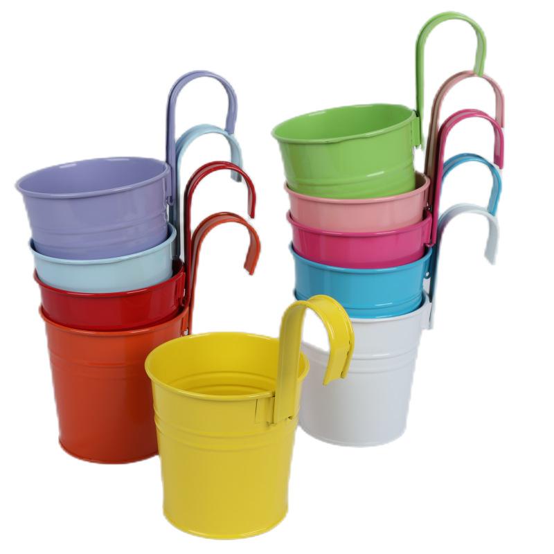 Set of 10, Colorful, Iron Hanging Pots, Home Decoration, Balcony Hanging Flower Pots, Hanging, Creative, European Style Countryside with Green Plants