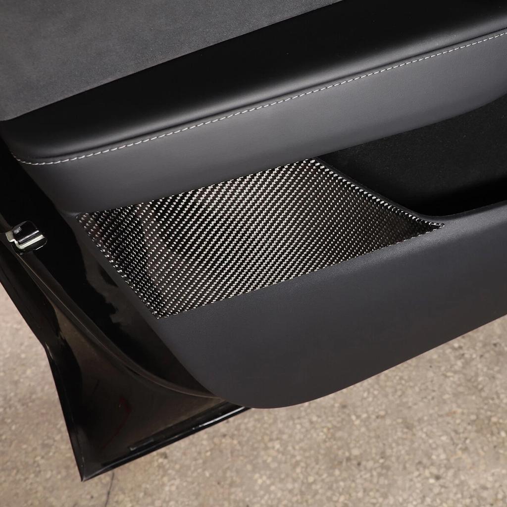 For Tesla Model 3 Y 2016-2024 Soft Carbon Fiber Car Door Storage Slot Side Panel Trim Sticker Car Protection Accessories 4PCS