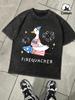 UsaS Big Goose On A Rocket Retro Man TShirt Summer Loose Breathable Cotton Top Soft Fashion Washed Clothing Mens ONeck Tee
