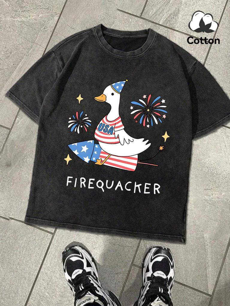 UsaS Big Goose On A Rocket Retro Man TShirt Summer Loose Breathable Cotton Top Soft Fashion Washed Clothing Mens ONeck Tee