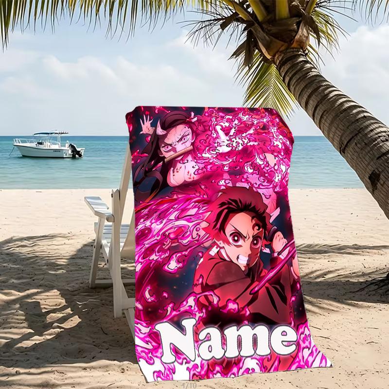Customizable Personalized Beach Towels Demon Slayer Tanjiro Kamado Themed designs.Suitable for the Beach, Yoga, Sports;ideal As Beach Accessories