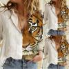 Spring New Color Matching Lapel Hand-painted Printing Fashion Shirt Women's Tide