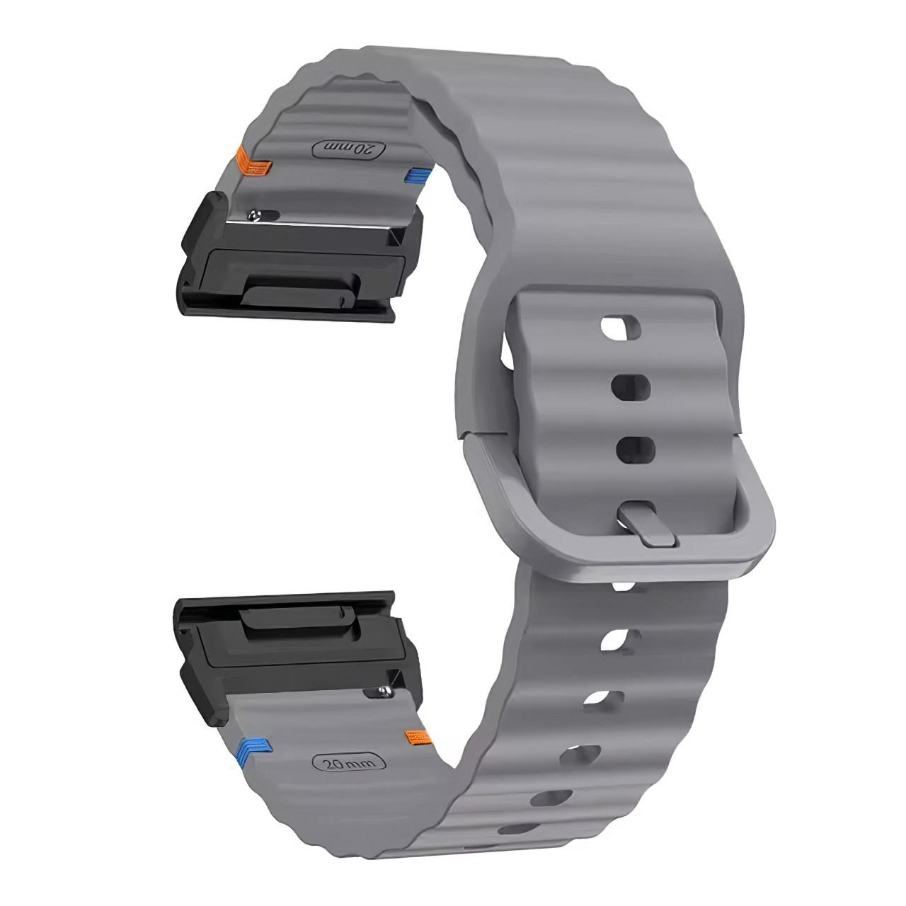 

Watch Band for Garmin Fenix 8 51mm/Enduro 3/Enduro 2 Quick Release Wavy Texture Silicone Strap with Black Connector Grey