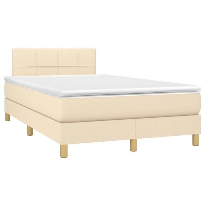 Exclusive House - Slatted Bed Base Mattress and LED Cream 120x190 Cm Fabric
