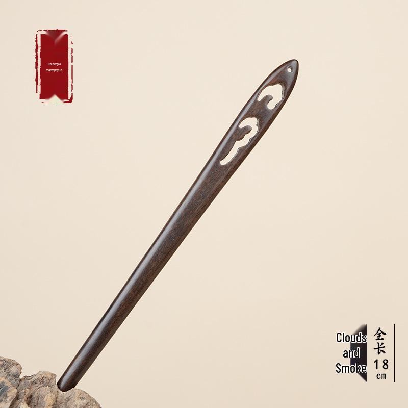 High-End Natural Ebony Wood Hairpin - Extended Chinese Ancient Style Black Hair Bun Accessory