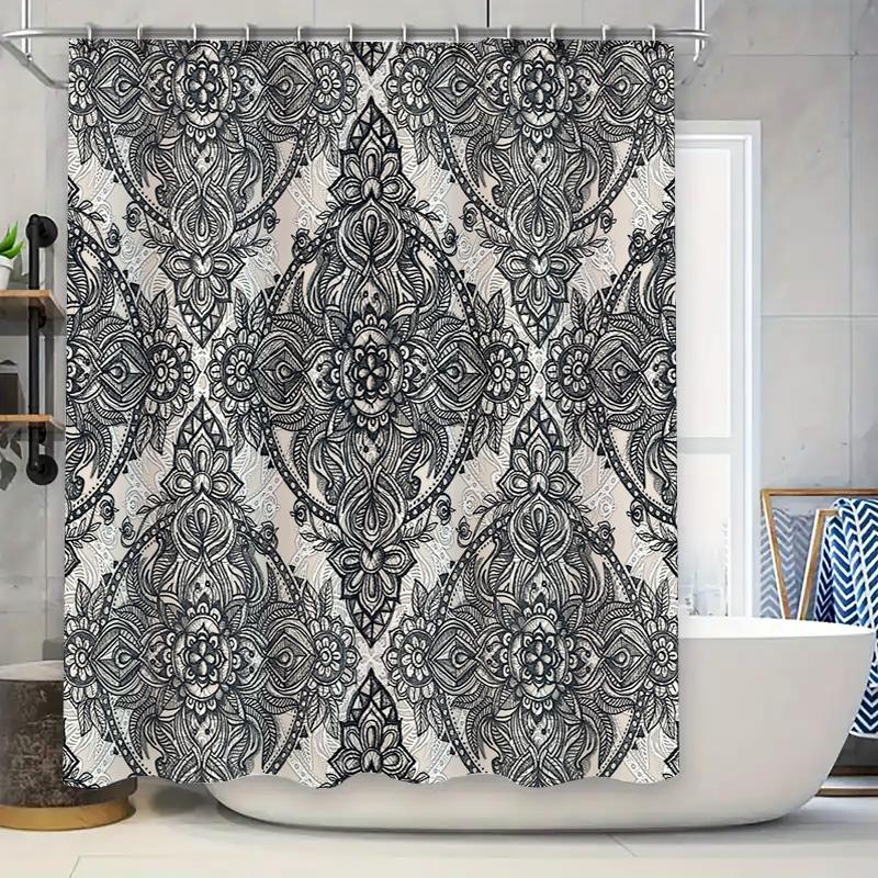 

Boho Shower Curtain Vintage Floral Pattern Bathroom Decor Waterproof Fabric Liner Modern Farmhouse Washable Backdrop W60H190(CM)-1 Pcs