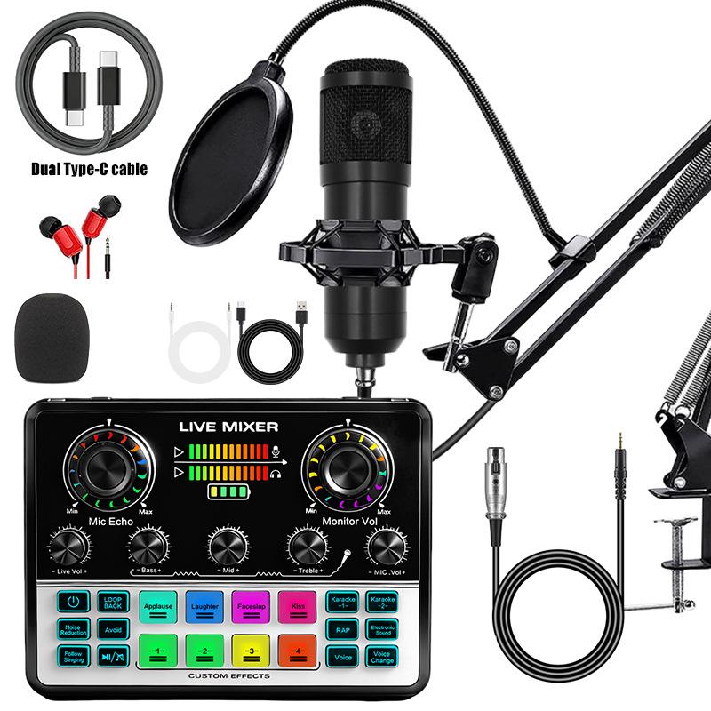 Mobile Phone Sound Card Type-C Converter & Microphone Set for English Podcasting & Live Broadcasts - F998