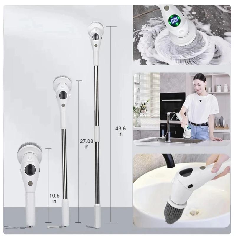 8-in-1 Multifunctional Electric Cleaning Brush Bathroom Kitchen Rotary Scrubber Household Handheld Rotatable Cleaning Tool