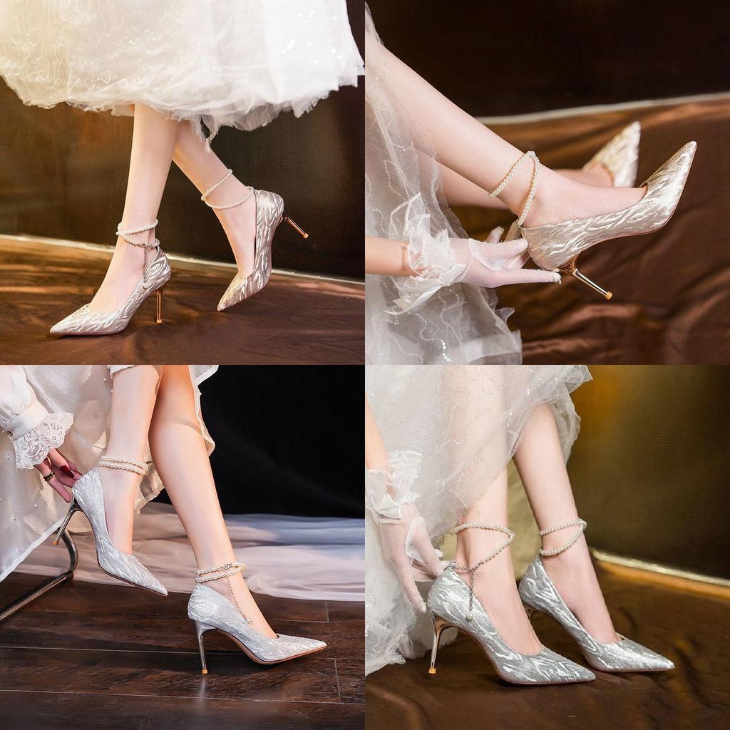 French High Heel Shoes For Women With Silver Upgrade Heels For Formal Events And Receptions